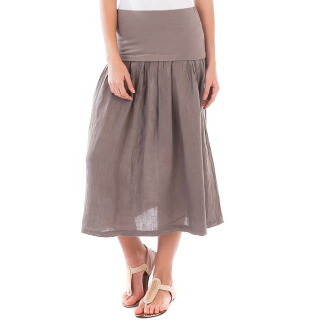 LIN PASSION Taupe Midi Linen Skirt 