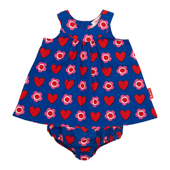 Toby Tiger Blue Heartflower Print Baby Dress Set