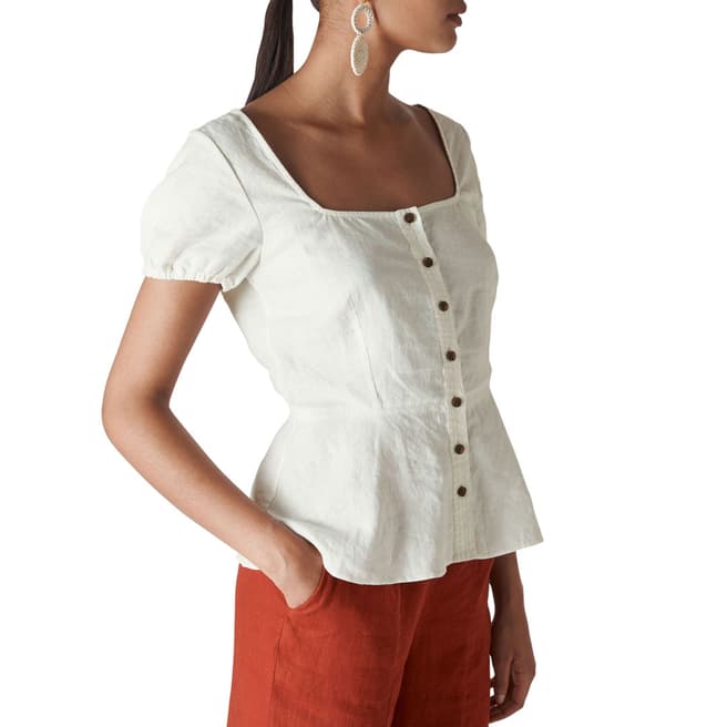 WHISTLES Ivory Alana Waisted Linen Top