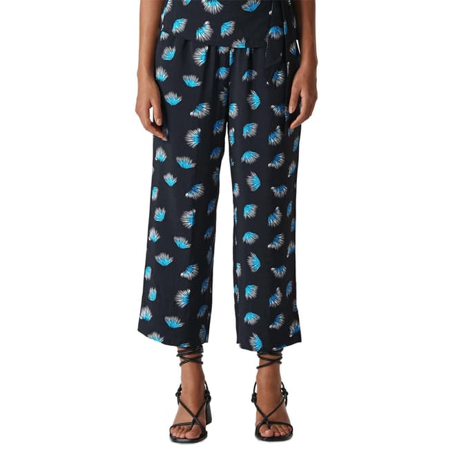 WHISTLES Blue Coral Print Trousers
