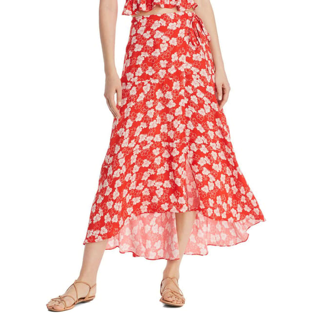 WHISTLES Red Floral Garland Wrap Skirt