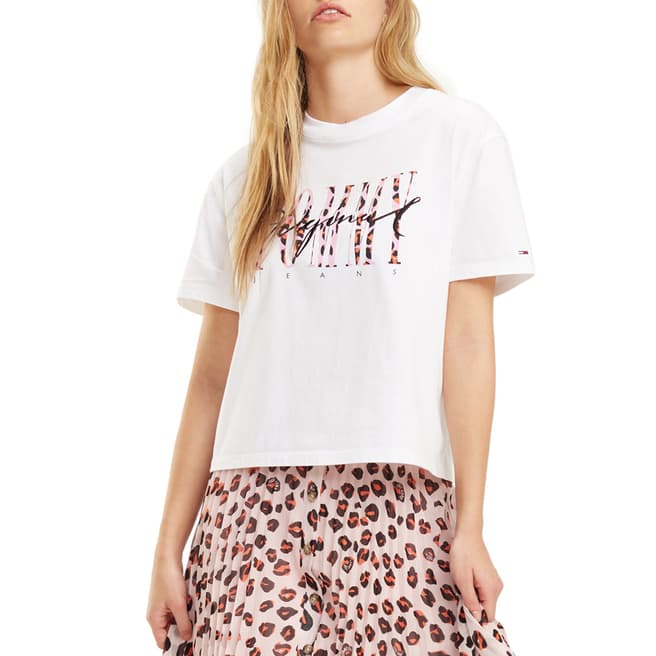 Tommy Hilfiger White Leopard Print Cotton T-Shirt