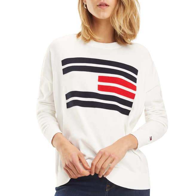 Tommy Hilfiger White Classic Flag Cotton Jumper