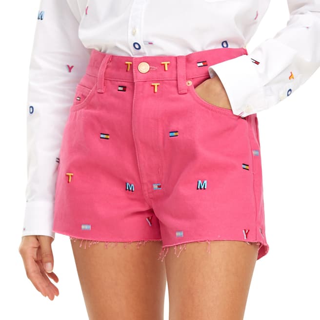 Tommy Hilfiger Pink Embroidered Denim Cotton Shorts