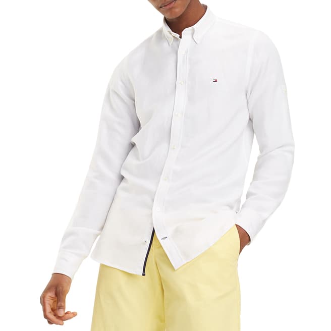 Tommy Hilfiger White Linen Blend Slim Shirt