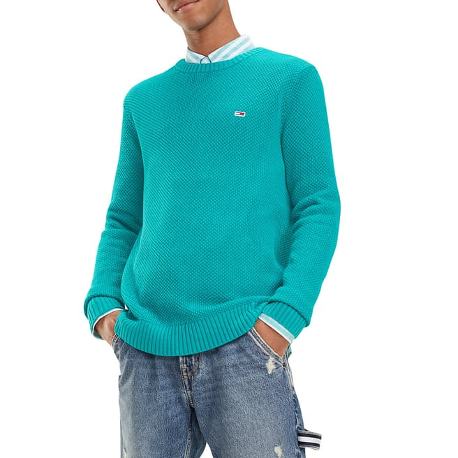 Tommy Hilfiger Turquoise Textured Crew Jumper
