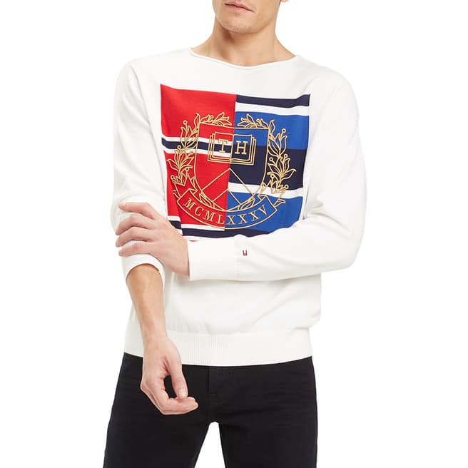 Tommy Hilfiger White Knitted Graphic Jumper