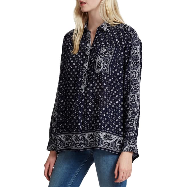 French Connection Blue Altman Voile Popover Top