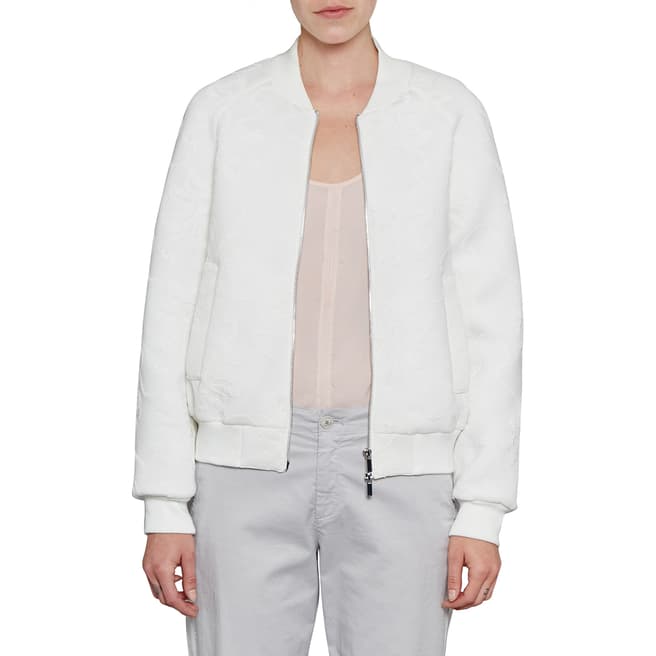 French Connection White Hoffman Stitch Bomber Jacket