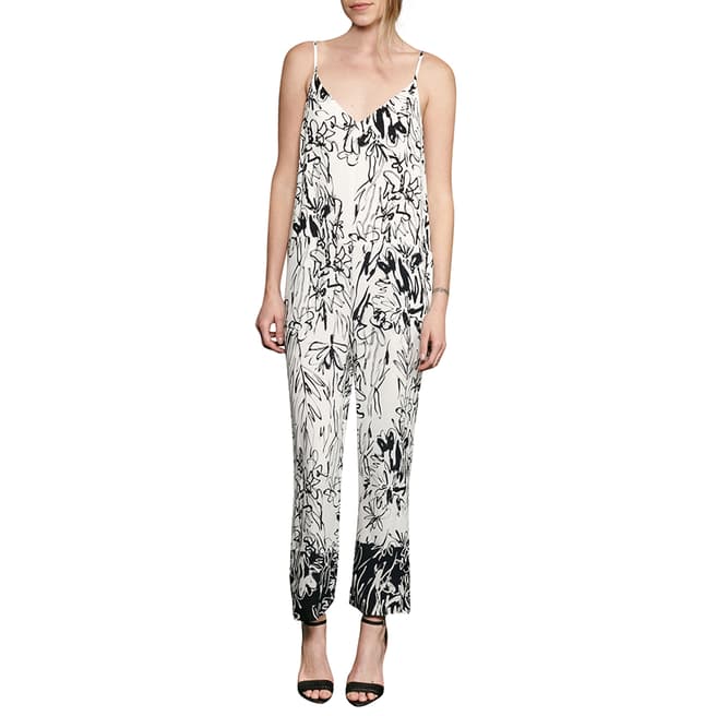 French Connection White/Black Copley Crepe Solid Jumpsuit