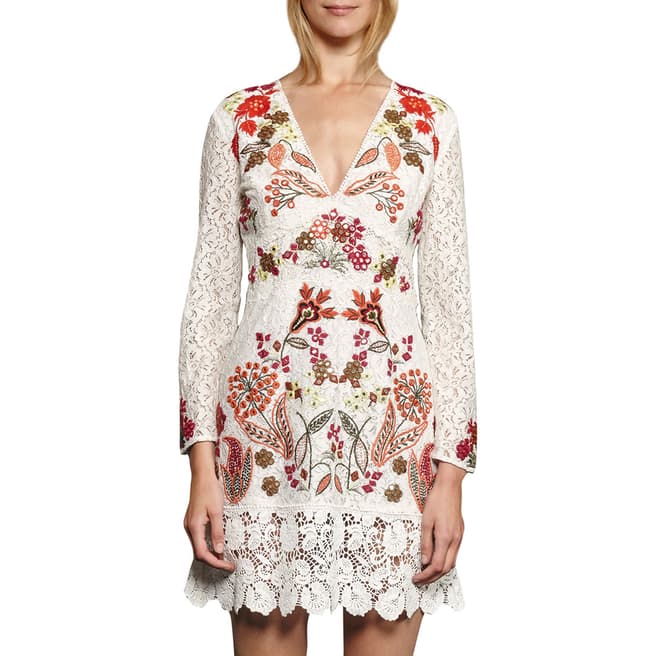 French Connection White Legere Lace Floral Embroidered Dress
