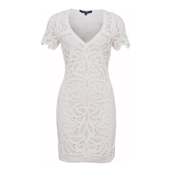 French Connection White Mesi Macrame Lace Jersey Dress