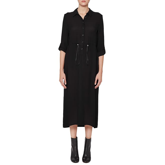French Connection Black Cecil Long Draped Shirt Dress