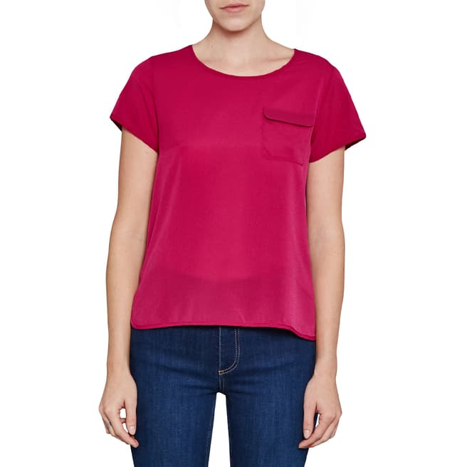 French Connection Red Crepe Light Pocket T Shirt