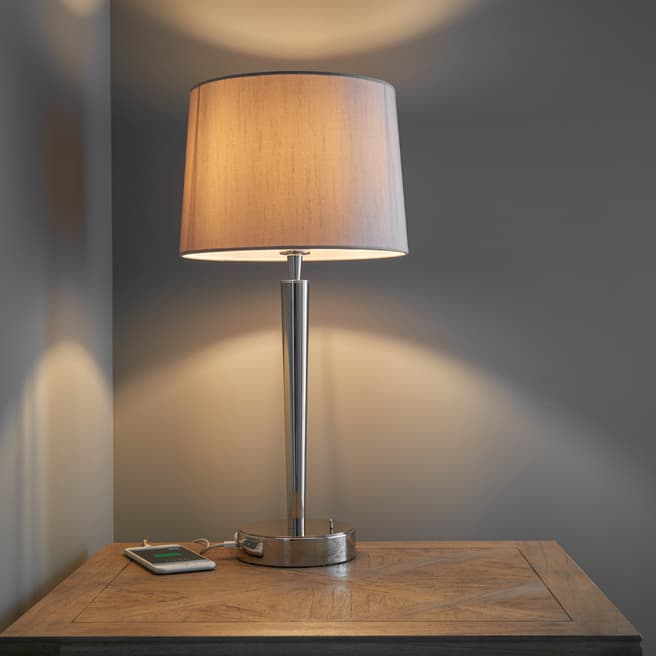 Endon Lighting Clement USB table lamp, Bright Nickel