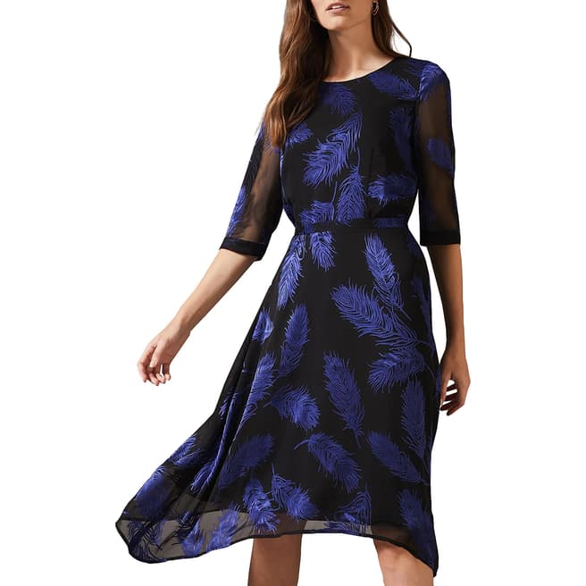 Phase Eight Blue Feather Print Devoure Dress