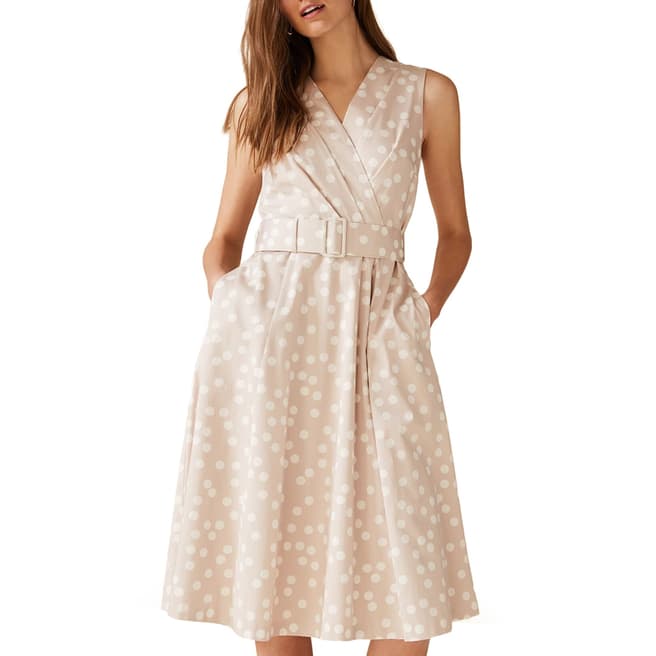 Phase Eight Beige Spot Polly Dress