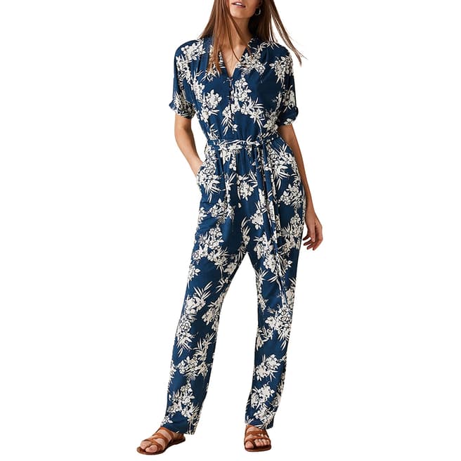 Phase Eight Blue Palm Print Clancy Jumpsuit