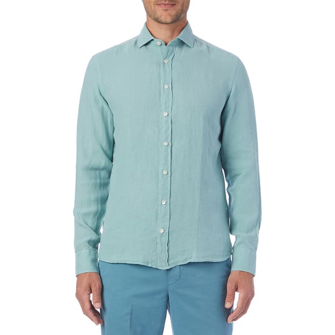 Hackett London Mint Garment Dye Linen Shirt