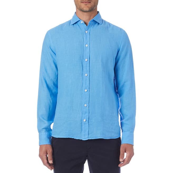 Hackett London Blue Garment Dye Linen Shirt