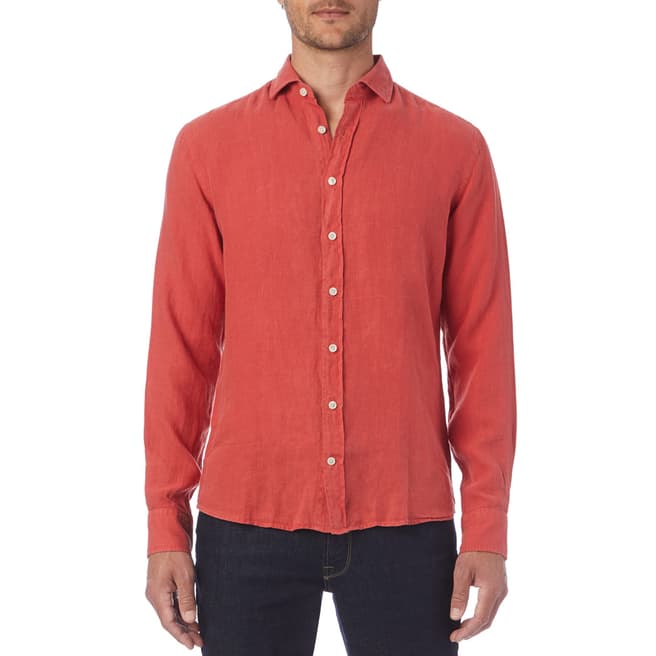 Hackett London Red Garment Dye Linen Shirt