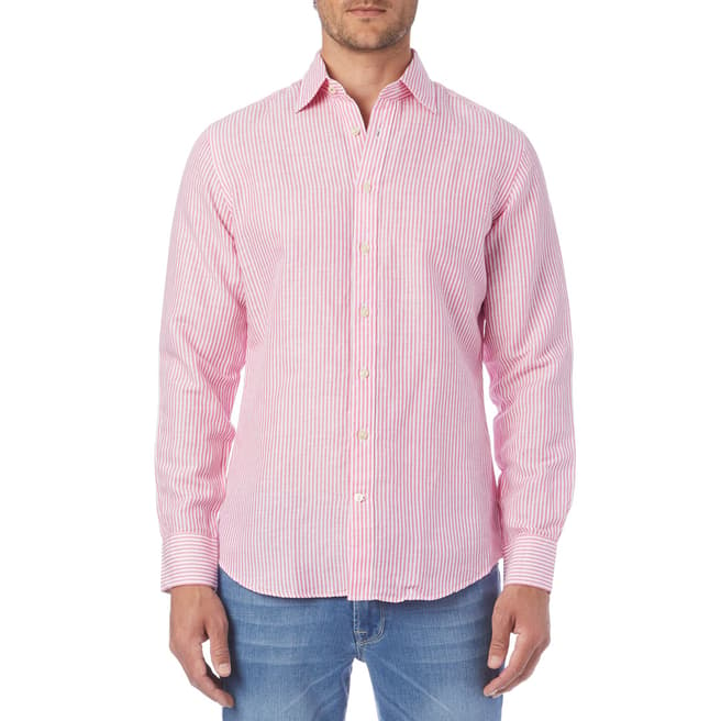 Hackett London Pink Stripe Linen Slim Shirt