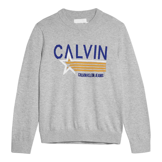 Calvin Klein Boy's Light Grey Heather Graphic Sweater