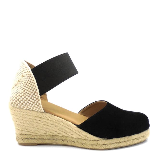 Paseart Black Suede Spanish Wide Strap Wedge Espadrilles