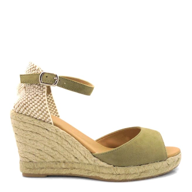 Paseart Green Suede Spanish Wedge Espadrille Sandal