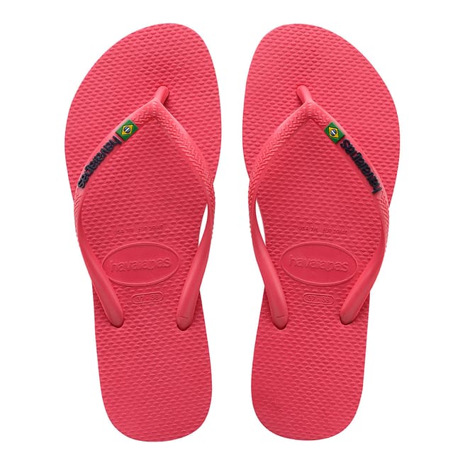 Havaianas Flamingo Pink Slim Brasil Logo Flip Flops