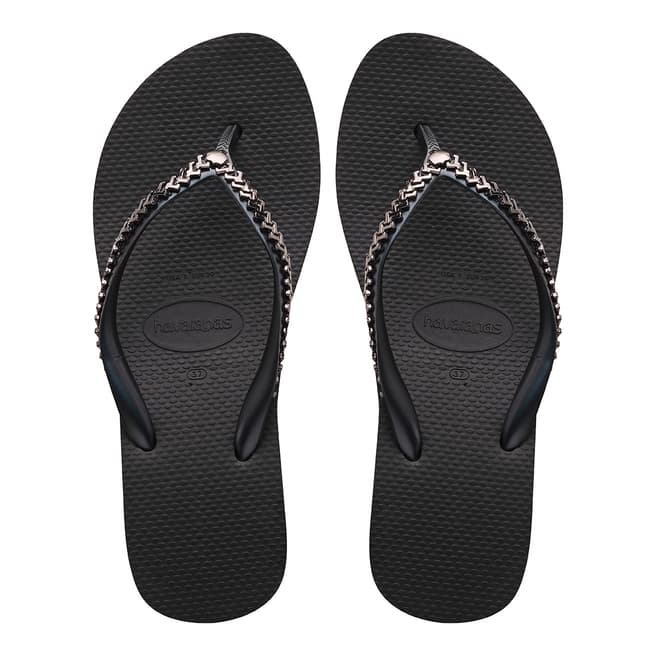 Havaianas Black High Metal Grega Wedge Sandals