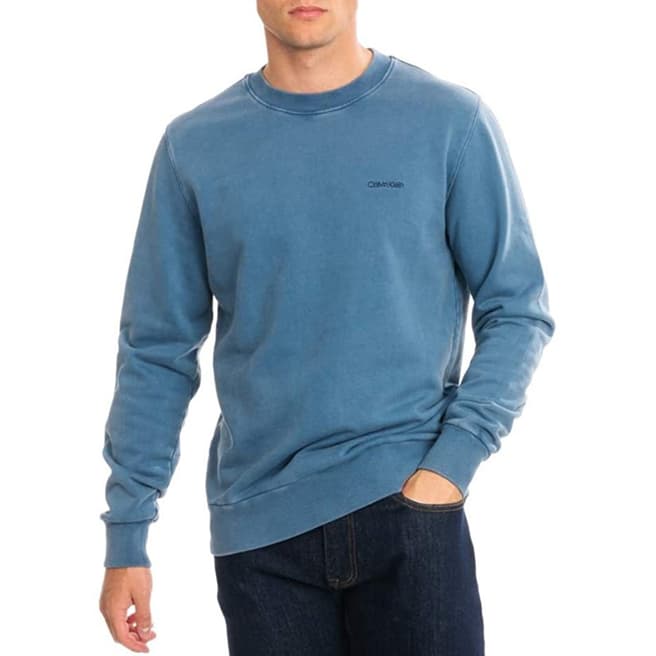 Calvin Klein Blue Garment Dye Logo Sweatshirt