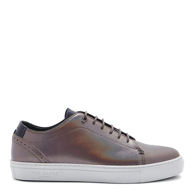 Ted Baker Silver Ailess Brogue Detail Metallic Leather Trainers