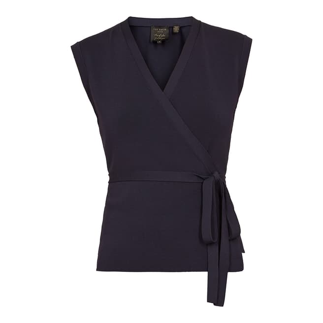 Ted Baker Navy Linor Knitted Wrap Top