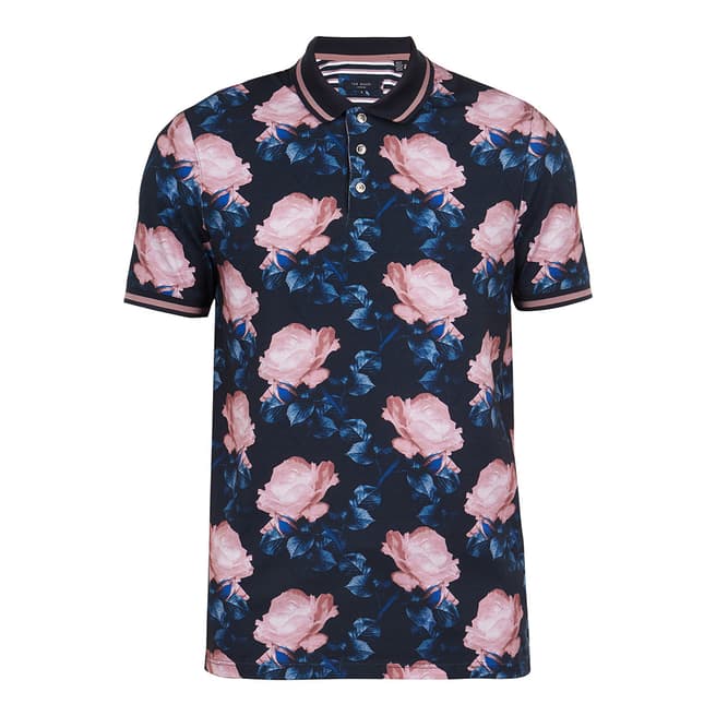 Ted Baker Navy Lively Floral Printed Polo Top
