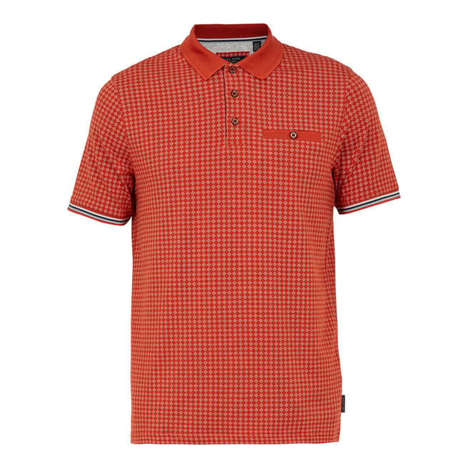 Ted Baker Orange Pezze All Over Printed Geo Polo Top