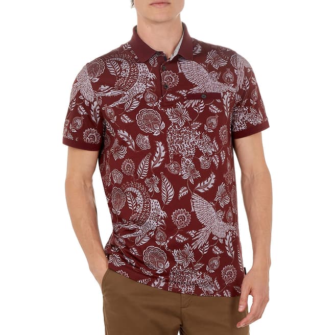 Ted Baker Dark Red Colabot Printed Polo Top