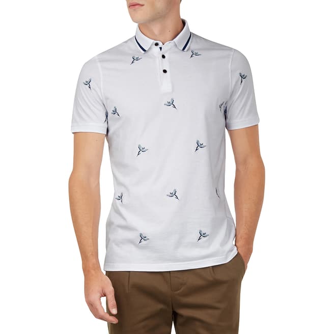 Ted Baker White Hapnes  Bird Embroidered Polo Top