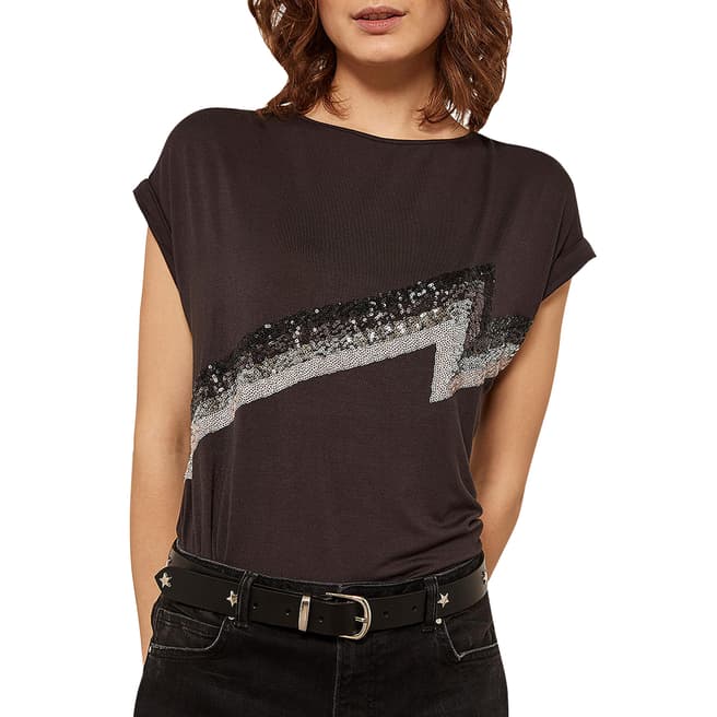 Mint Velvet Khaki Sequin Lightning T-Shirt