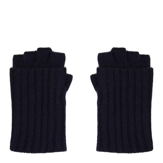 N°· Eleven Navy Cashmere Ribbed Fingerless Gloves