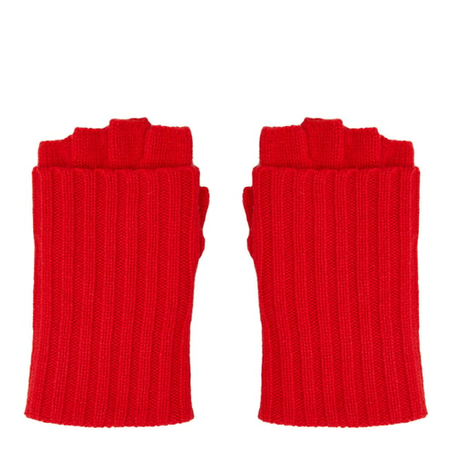 N°· Eleven Red Cashmere Ribbed Fingerless Gloves