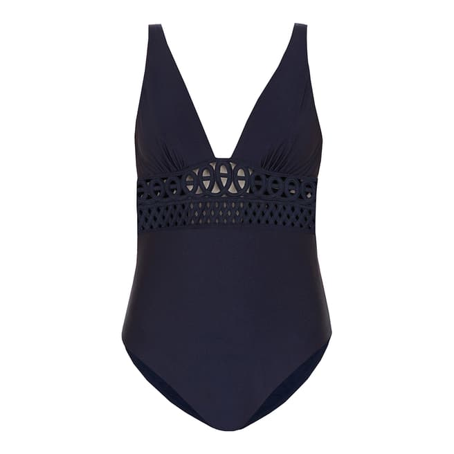 Ted Baker Black Anamae Low V Embroidered Swimsuit