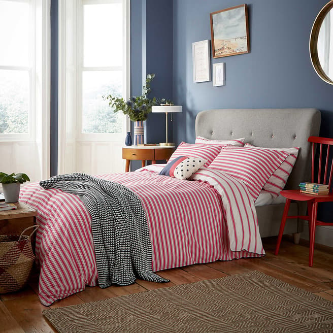 Joules Sail Stripe Double Duvet Cover, Red