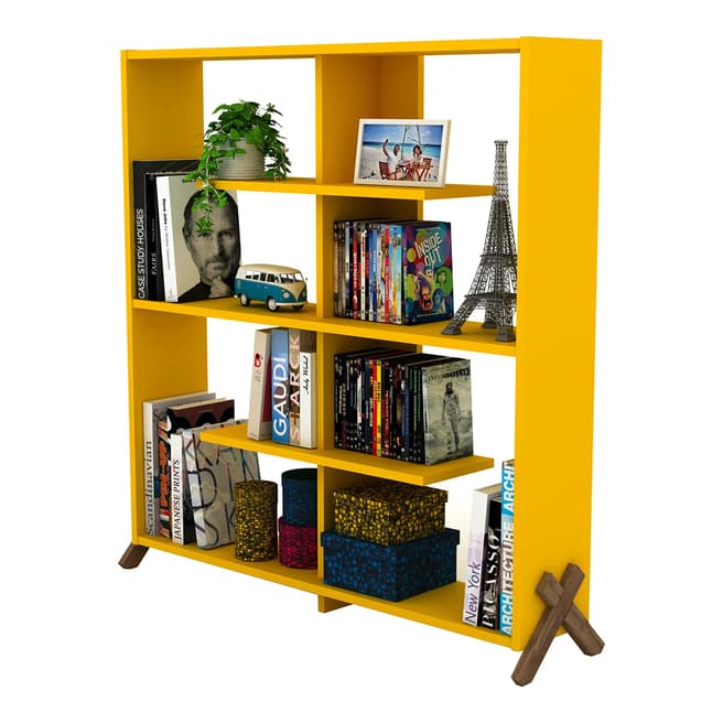 Vivense Kipp Bookcase, Yellow & Walnut