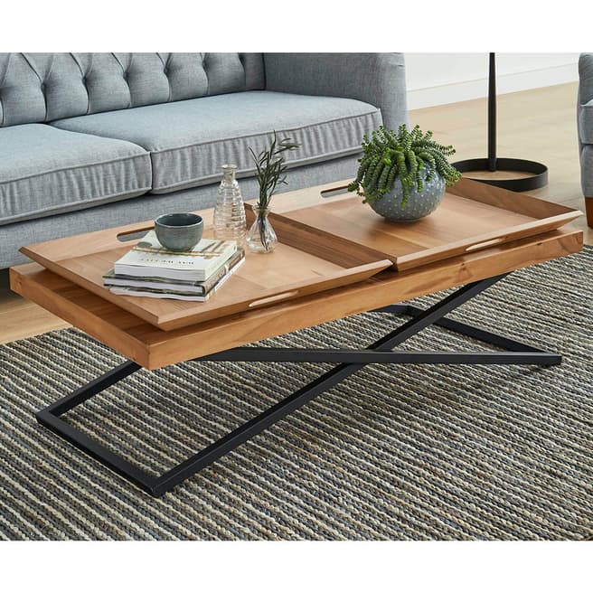 Vivense Set of Towly Coffee Table & 2 Wooden Trays, Walnut