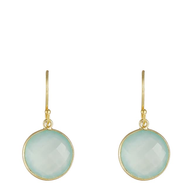 Liv Oliver 18K Gold Plated Sea Green Chalcedony Disc Earrings