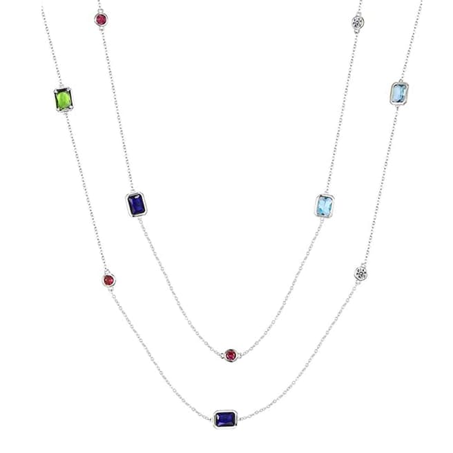 Chloe Collection by Liv Oliver Silver Plated Emerald Cut Multi Long Necklace