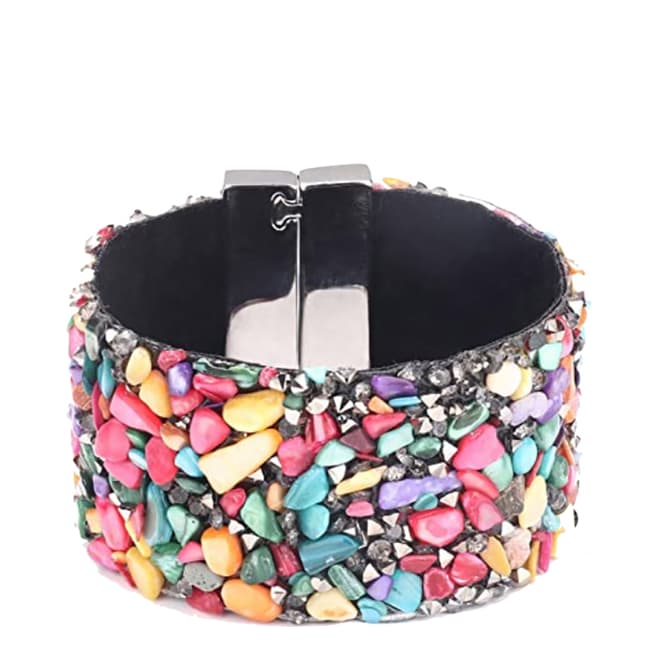 Chloe Collection by Liv Oliver Silver Plated Multi Colour Gemstone Bangle