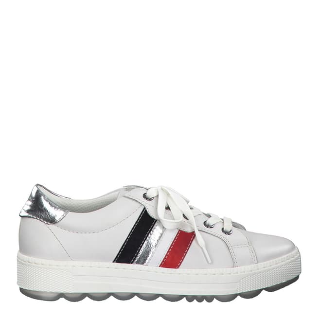 Jana White Silver Leather Flat Runner Sneakers