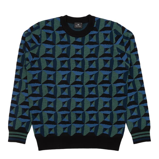 PAUL SMITH Green Square Wool Blend Jumper